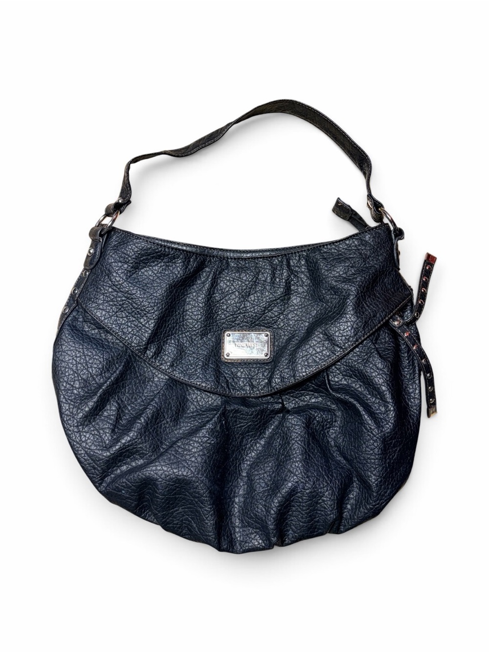Y2K Nine West Black Faux Leather Slouchy Hobo Shoulder Bag Studded Details